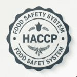 Professional HACCP Food Safety System seal with laurel wreaths, demonstrating rigorous food safety standards