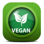 A vibrant green square badge featuring white leaves and "VEGAN" text